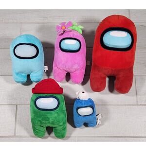 Among Us Plush Lot of 5 Toys Mixed Pink Red Blue Green 7" 10" 15" Stuffed Game